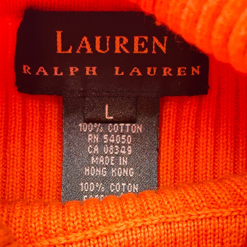 VTG Lauren Ralph Lauren Orange 🍊 Rib Knit Turtleneck Large - Picture 6 of 10